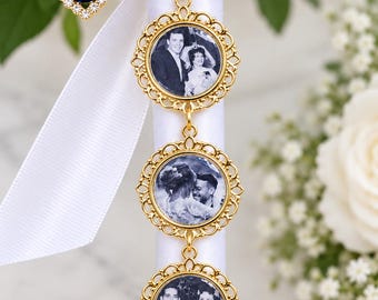 Colgante para ramo de novia con foto personalizada, broche para ramo con foto conmemorativa personalizada, boutonniere para el novio, regalo azul para la novia, regalo de recuerdo de boda