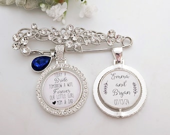 Wedding Custom Bridal Pin DIAMOND Bouquet Photo Pearl BRIDE Gift From Mom and Dad Wedding bouquet Charm Personalized Charm Bride Remembrance