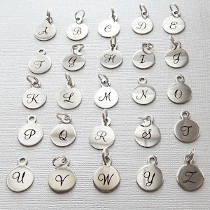 ADD a CHARM, Stainless steel Round  Initial Alphabet Letter Charms, Cursive Letter Charms, Cursive Initial Charms for My Blue Snowflake