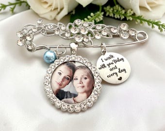 Custom Bridal Bouquet Photo Charm Pin – Rhinestone Remembrance Pendant for Bride Wedding Keepsake