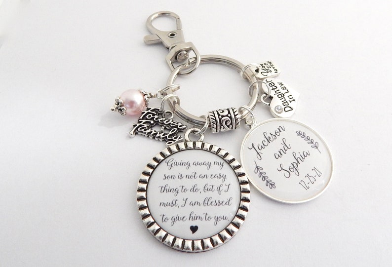 DAUGHTER In Law Gift-Bridal Bouquet Charm Personalized WEDDING, Daughter in Law Wedding Gift, Future Daughter Blessed to have you our family image 1
