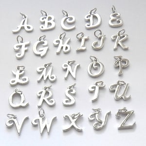 ADD a CHARM, Silver Script Initial Alphabet Letter Charms, Cursive Letter Charms, Cursive Initial Charms for My Blue Snowflake