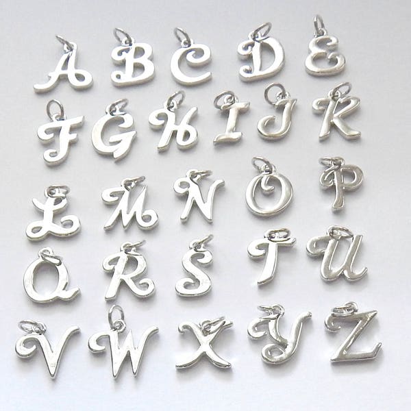 ADD a CHARM, Silver Script Initial Alphabet Letter Charms, Cursive Letter Charms, Cursive Initial Charms for My Blue Snowflake