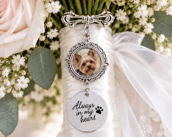 Colgante conmemorativo para ramo de novia con foto de mascota, colgante conmemorativo para ramo de novia con la imagen de un perro, siempre en mi corazón, recuerdo de boda por la pérdida de una mascota