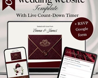 Burgundy & Ivory Wedding Website Template with RSVP Form | Elegant Old Money Canva Site | Editable Custom  modern Wedding Site Template