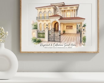 custom watercolor home portrait,our first home sign,Gifts for Family,Housewarming Gift,Realtor Closing gift,Gifts for Family