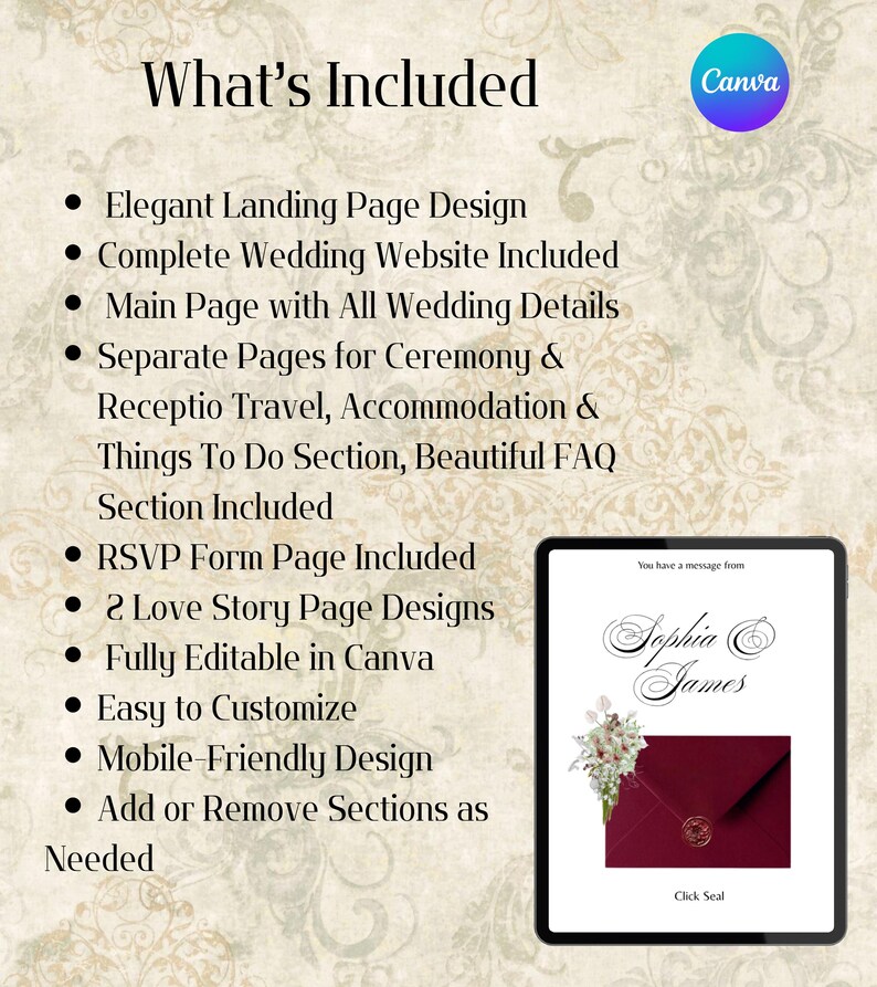 Wedding Website Custom Template Canva, Wedding Website Page Details