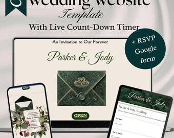 Sage Green & Ivory RSVP Wedding Website Template with Countdown,RSVP Form | Old Money Personalized Wedding Canva Web Template Digital Invite