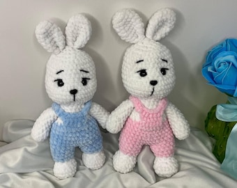 Hand-Knitted Plush Bunny Set, Hypoallergenic Yarn, Baby Shower Nursery Decor Toy