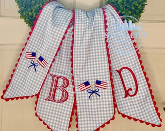 Embroidered Gingham Patriotic Wreath Sash