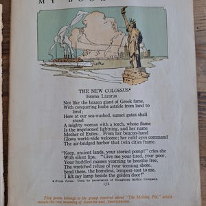 1920s Antique Book Art: Statue of Liberty Poem Print (Set of 2)