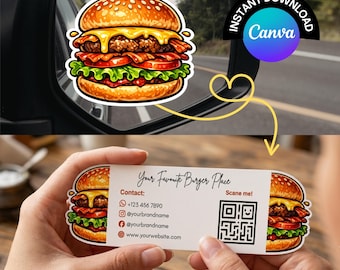 Folded Die Cut Burger Business Card | Restaurant Branding Card | Burger Shop Marketing Card | QR Code Business Card | Instant Download