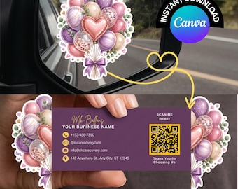 Balloon Fold Business Card Template | Printable Business Card | Canva Editable Marketing Card | Pop Up Balloon Business Card with QR Code