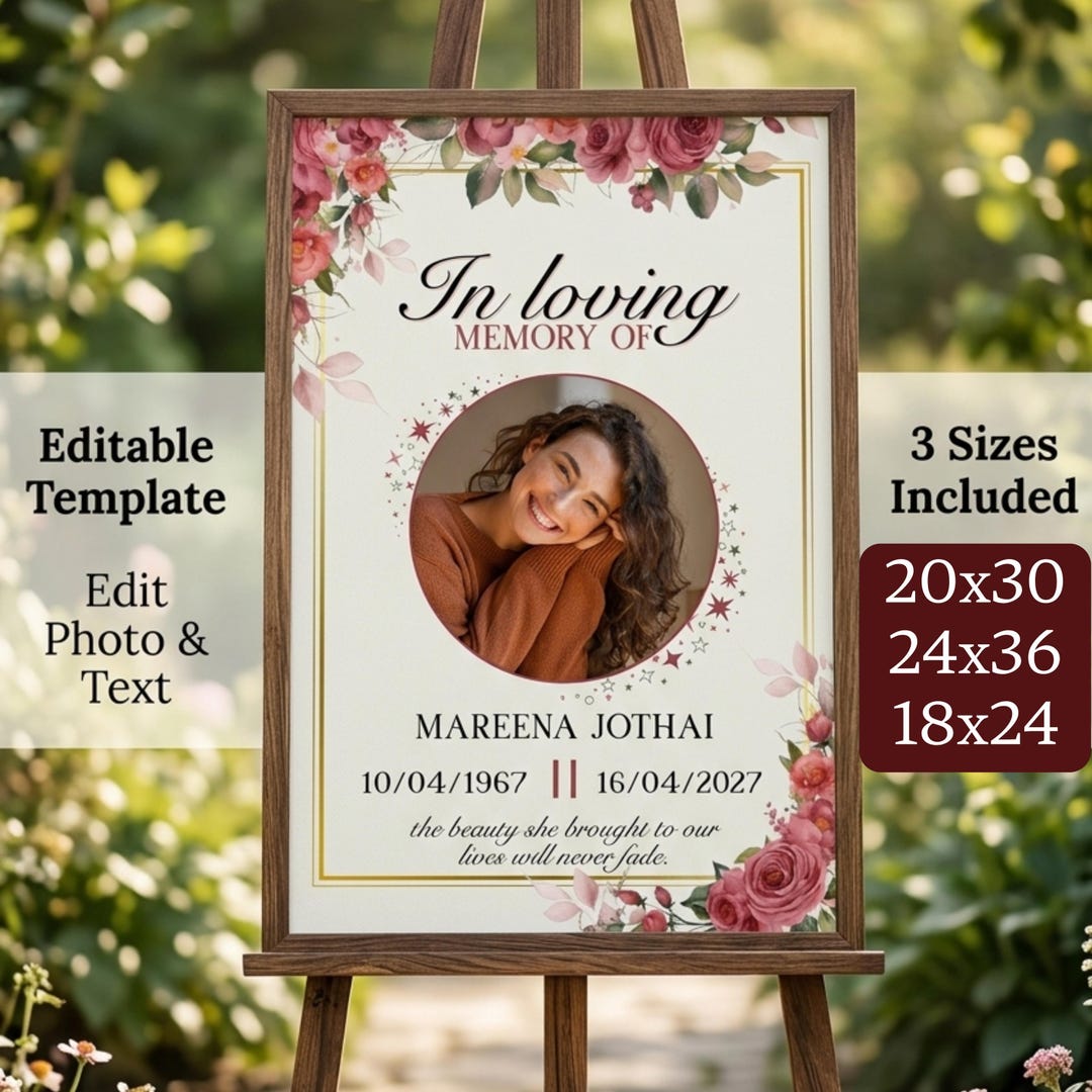 Editable Floral Funeral Sign, Funeral Welcome Signs, Memorial Service ...