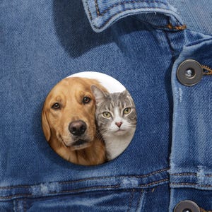 Dog and Cat Portrait Pin Button | Pet Photo Button