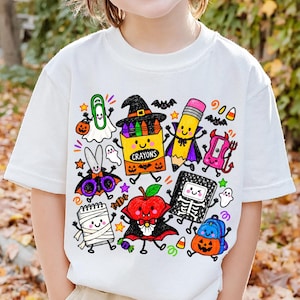 Halloween Kids Shirt, Cute Spooky School Shirt, Halloween Crayon Tee, Kids Fall T-Shirt