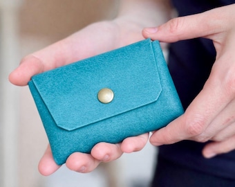 Compact Mini Leather Wallet ATHENA - GLOSSY Edges | Big Capacity | Small Minimalist Handmade Snap Button Boho Coinwallet | Women Cardholder