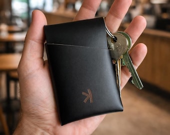 Kaspa Logo Leather Cardholder ARES | For Men | Small Minimalist Stitchless Flap Wallet For Cards And Folded Cash | Compact Everyday Wear