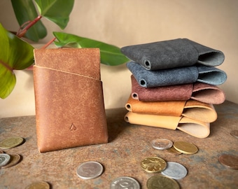 Slim Leather Card Holder ARES Mini | Minimalist Handmade Stitchless Flap Wallet | Italian Full-Grain | Compact Everyday Gift For Men