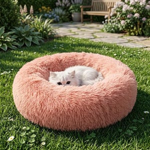 Calming Plush Donut Pet Bed-Super Soft Round Dog & Cat Nest-Washable Cozy Winter Pet Bed-Anti Anxiety Cuddler-Sleeping Bed