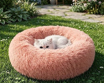 Plush Donut Pet Bed: Calming Round Dog & Cat Nest, Washable Cozy Winter Sleeping Bed