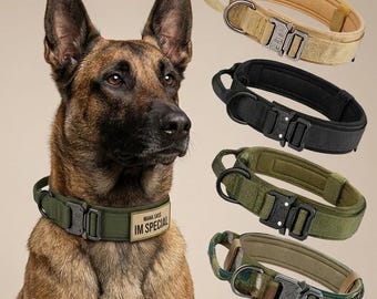 Tactical Dog Collar and Leash Set: Padded Nylon Training Collar with Handle