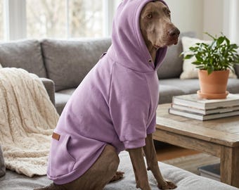 Solid Color Dog Hoodie with Pocket-Leather Patch-Hook Loop Collar-Warm Polyester Pet Sweatshirt-Cozy Winter Dog Clothes XS-4XL