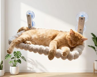 Hamaca de felpa para gatos para ventana: un cómodo lugar para descansar y un asiento tipo tumbona que ahorra espacio.