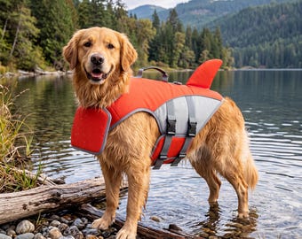 Shark Fin Dog Life Jacket-Adjustable Pet Swim Vest-Safety Float Coat for Small Medium Large Dogs-Summer Pool Beach Boating Gear