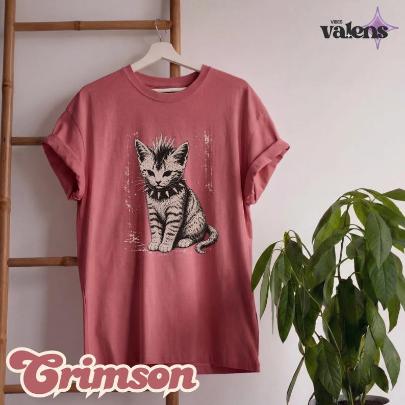 Vintage Punk Kitten Comfort Colors® Shirt, Edgy Mohawk Cat Tee, Spiked Collar Goth Cat Lover Outfit bild 10