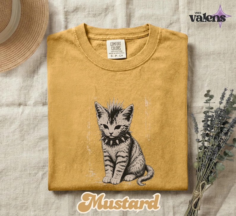 Vintage Punk Kitten Comfort Colors® Shirt, Edgy Mohawk Cat Tee, Spiked Collar Goth Cat Lover Outfit bild 13