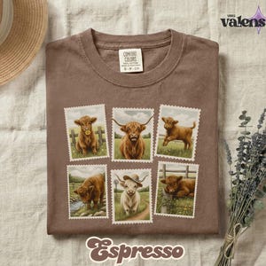 Comfort Colors® Stamp Cow Shirt, Farmcore Highland Cattle Animal Tee