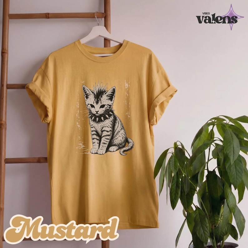 Vintage Punk Kitten Comfort Colors® Shirt, Edgy Mohawk Cat Tee, Spiked Collar Goth Cat Lover Outfit bild 14