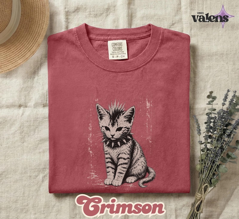Vintage Punk Kitten Comfort Colors® Shirt, Edgy Mohawk Cat Tee, Spiked Collar Goth Cat Lover Outfit bild 9