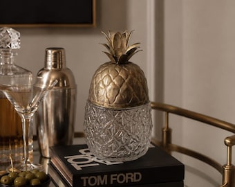 Secchiello per il ghiaccio a forma di ananas in stile Hollywood Regency, accessorio da bar vintage.