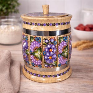 Handbemalte Holzzuckerdose, Vorratsglas für die Küche, Einzigartiges handgemachtes Geschenk, Mehrzweckbehälter