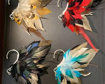 Feather ear cuff, pierceless earring, festival wedding hair feather, natural rooster feathers