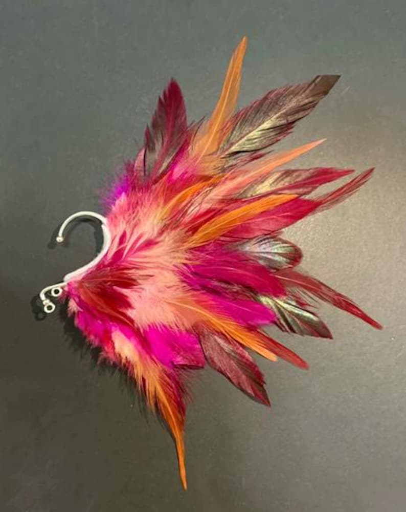 Feather ear cuff, pierceless earring, festival wedding hair feather, natural rooster feathers 16