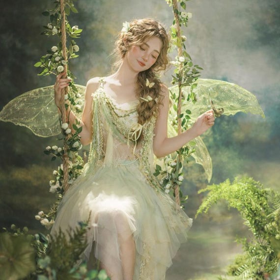 light green fairy dress Handmade Forest With Wings L Forest Nymph Outfit modest luxury dress