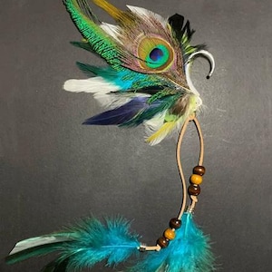 Feather ear cuff, pierceless earring, festival wedding hair feather, natural rooster feathers 15