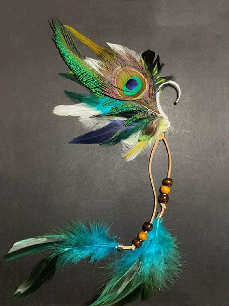 Feather ear cuff, pierceless earring, festival wedding hair feather, natural rooster feathers 15