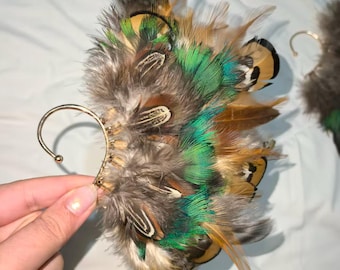 Boho Feather Ear Cuff: Natural Elf Ear Wrap, Fairy Mermaid Cosplay Accessory