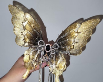 Electric Butterfly Hair Clip LED Moving Wings, Gold Fairy Hair Accessory