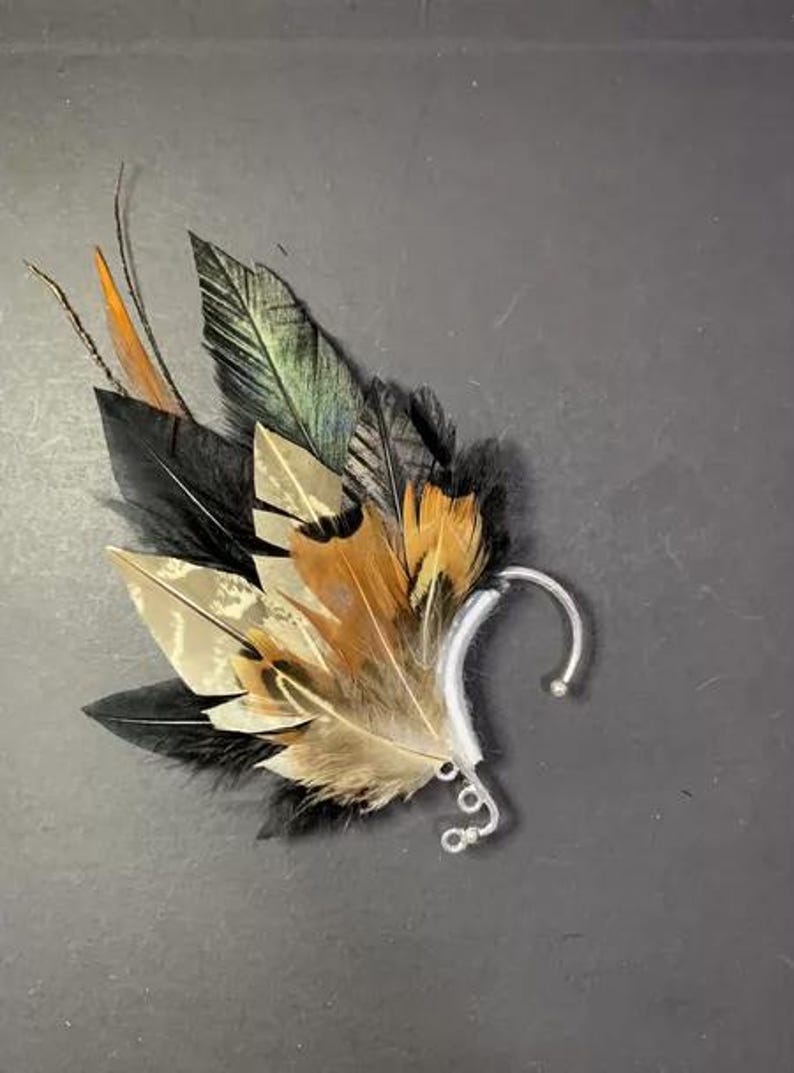 Feather ear cuff, pierceless earring, festival wedding hair feather, natural rooster feathers 13