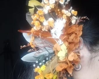 Pendiente de oreja con flores secas, pendientes botánicos estilo Fairycore, accesorio para la oreja inspirado en la naturaleza, joyería floral hecha a mano, moda Cottagecore.