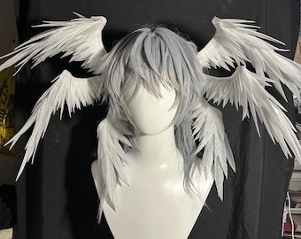 Diadema de ángel de seis alas, pendientes de plumas y diadema con alas