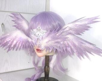 Purple Angel Headpiece Fairy Wing Mask Kawaii Feather Headdress