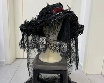 Sombrero gótico de viuda hecho a mano