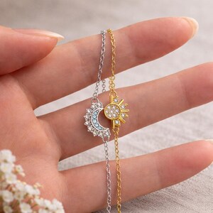 Sister Bracelets Set Sun Moon Best Friends BFF Gift, Adjustable Stainless Steel Jewelry Sisters Forever Personalized Charm Bracelet Duo