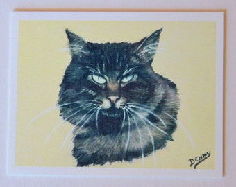 1 Cat fine art note card, blank greeting card, feline art, cat art, cat portrait